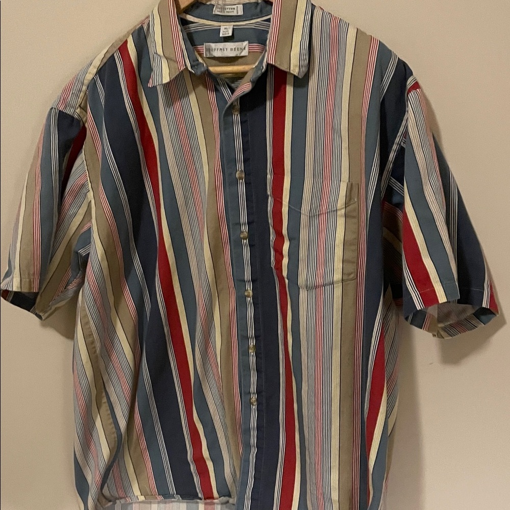 Geoffrey Beene Multicolor Striped Short Sleeve Shirt with Blue and Red Accents